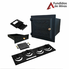 Kit Forno Frente de Ferro Fundido P + Chapa 4F + Gaveta + Regulador 20x30cm