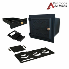 Kit Forno Frente de Ferro Fundido + Chapa 3F + Gaveta + Regulador 20x30cm