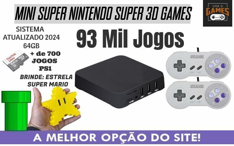 Super Game Retro Box 93 mil jogos - Super 3D Games - 2 Controles Snes +  Brinde Estrela