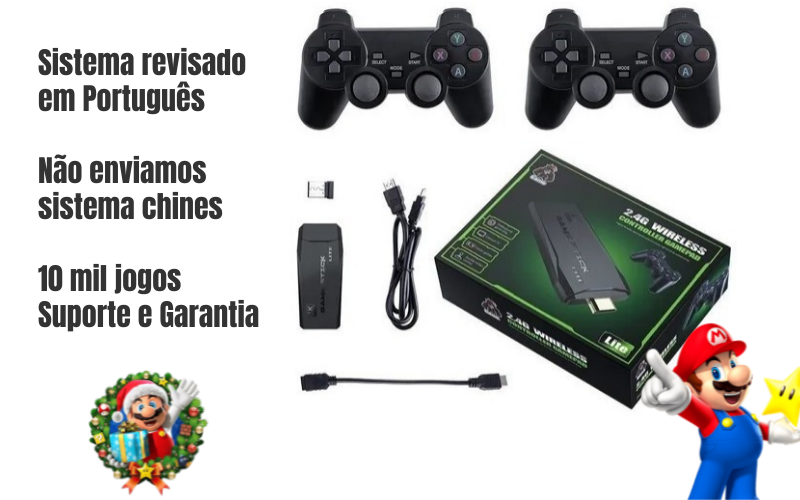 Vídeo Game Stick Box 4k Lite 2 Controles Sem Fio 10 Mil Jogos