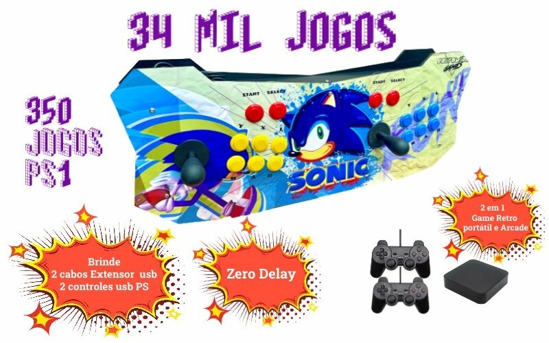 Arcade Fliperama Portátil 34000 Jogos + 2 Controle Retro Game