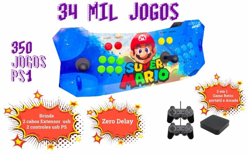 Mini Super nintendo 93 mil jogos 2 controles + Brinde Estrela Super Mário