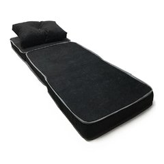 Puff Multifuncional 3 Em 1 + Travesseiro Solteiro - Suede E Corino Preto - Orthovida + brinde JOGO DE CAMA SOLTEIRO 100% MICROFIBRA CAMESA - loja online