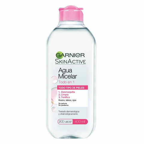 GARNIER SKIN ACTIVE AGUA MICELAR TODO EN 1 - TODO TIPO DE PIEL/ PIEL SENSIBLE X 400ML (7509552455557)