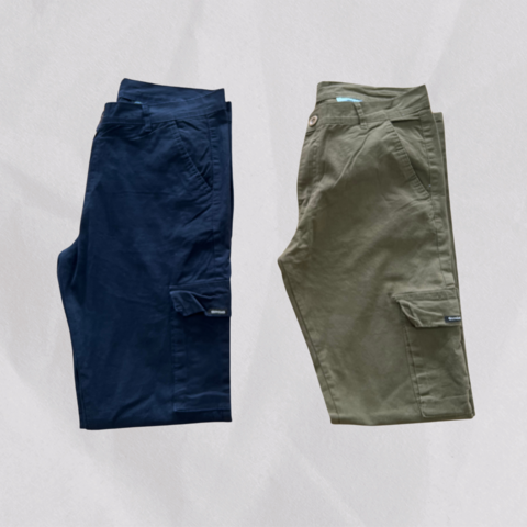 PACK 2 Pantalones cargo rectos verde y azul marino