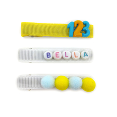 Trio Hair Clip Escolar Amarelo Branco Turquesa