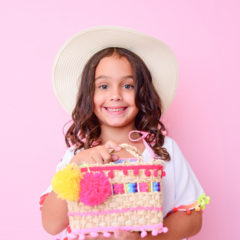 Kit Saída De Praia Infantil, Bolsa Palha E Chapéu Pompom na internet