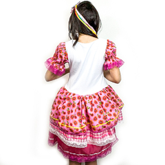 Vestido Junino Infantil Estampa Floral Pink com acessórios 4 a 16 - comprar online