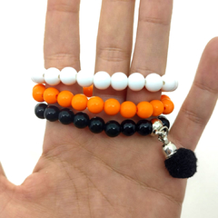 Trio Pulseira Escolar Preto Laranja Branco