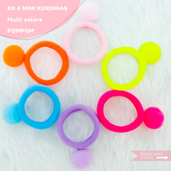 Kit com 6 Mini Xuxinhas de Cabelo Neon Pompom