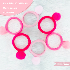 Kit com 6 Mini Xuxinhas de Cabelo Tons de Rosa Pompom