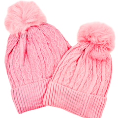 Gorro de Inverno Mãe e Filha Rosa Vintage