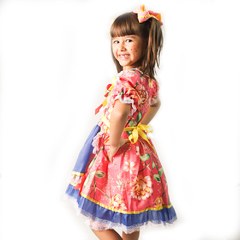 Vestido Junino Infantil Floral Rosa com par de Laço Tam. 8 16 - comprar online