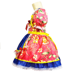 Vestido Junino Infantil Floral Rosa com par de Laço Tam. 8 16 - loja online