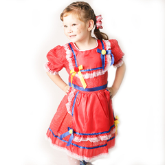 Vestido Junino Infantil Poá Vermelho com par de Laço Tam . 8 16