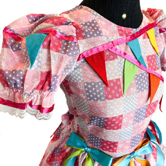 Vestido Junino Patchwork Rosa Tam 02 - 12 com 2 Elásticos de Cabelo - comprar online