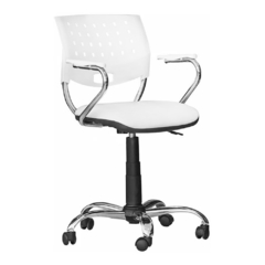 silla de escritorio cromada tapiza respaldo plástico color blanco