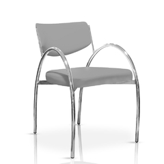 sillón de caño cromado con apoyabrazos tapizado color gris