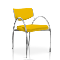 sillón de caño cromado con apoyabrazos tapizado color amarillo