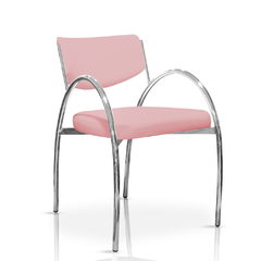 sillón de caño cromado con apoyabrazos tapizado color rosa