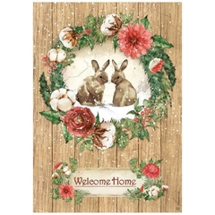 PAPEL DE ARROZ A4 Romantic Home for the holidays welcome home coelhos