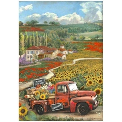 PAPEL DE ARROZ A4 Sunflower Art Vintage car