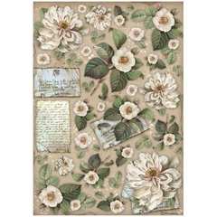 PAPEL DE ARROZ A4 Vintage Library flowers and letters