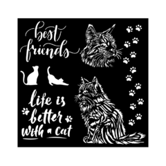Stencil Espesso 18X18 cm - Orchids and Cats Best friends