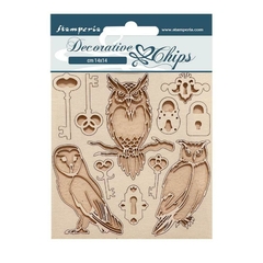 Chipboard Decorativo 14 x 14 cm - Vintage Library Keys and owlsoy