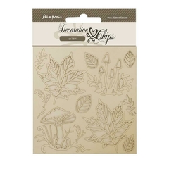 Chipboard Decorativo Chips 14 x 14 cm - Woodland cogumelo e folhas