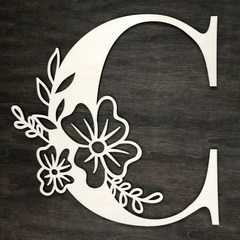 Letra inicial de madeira Floral C