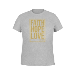 Imagem do Camiseta Camisa Faith Hope Love Gospel Dourado Masculino Preto