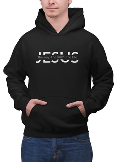 Blusa Moletom Capuz Jesus Único Caminho Gospel Unissex Preto na internet