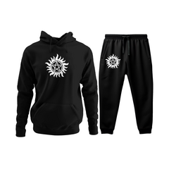 Conjunto Moletom Kit Canguru e Calça Supernatural Sobrenatural Série Masculina Preto