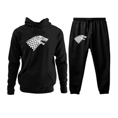 Conjunto Moletom Kit Canguru e Calça Wolf Lobo Masculina Preto