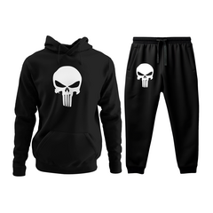 Conjunto Moletom Kit Canguru e Calça O Justiceiro Caveira Masculina Preto