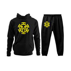 Conjunto Moletom Kit Canguru e Calça Trafalgar Law Masculina Preto