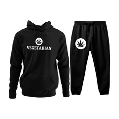 Conjunto Moletom Kit Canguru e Calça Vegetarian Vegetariano Masculina Preto