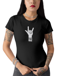 Camiseta Baby Look Lets Rock Rockeiro Feminino Preto