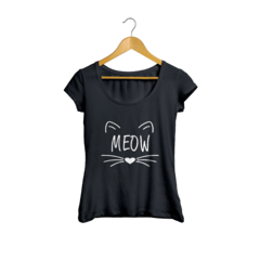 Camiseta Baby Look Meow Gato Cat Kiss feminino preto na internet