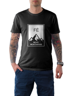 Camiseta Camisa Fé move montanhas Gospel Masculina Preto