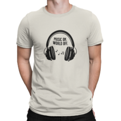 Camiseta Camisa Musica ON Mundo OFF Masculino Preto na internet