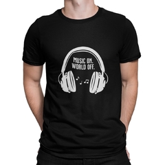 Camiseta Camisa Musica ON Mundo OFF Masculino Preto