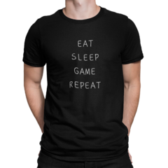 Camiseta Camisa Comer Dormir Jogar e Repetir Gamer Masculina Preto