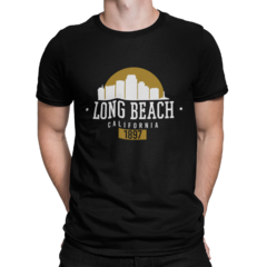 Camiseta Camisa Long Beach California City Masculina Preto