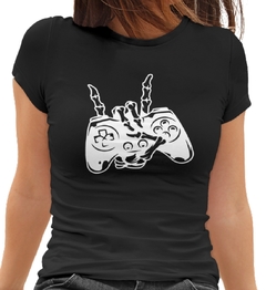 Camiseta Baby Look Caveira Gamer Feminino Preto na internet