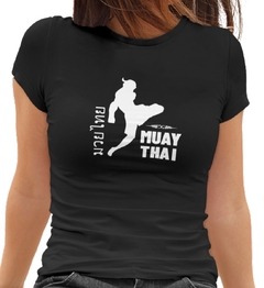 Camiseta Baby Look Muay Thai Luta Versão Nova Feminino Preto na internet
