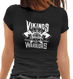 Camiseta Baby Look Vikings Warriors Feminino Preto na internet