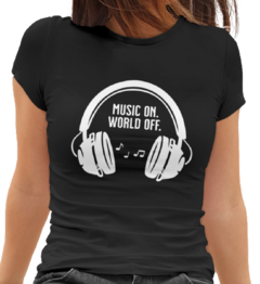 Camiseta Baby Look Musica ON Mundo OFF Feminino Preto na internet