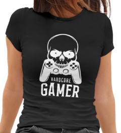 Camiseta Baby Look Hardcore Gamer Feminino Preto na internet